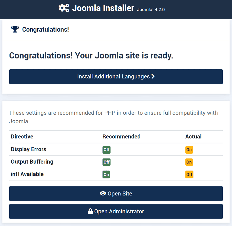 Joomla Successfully Installed Manually