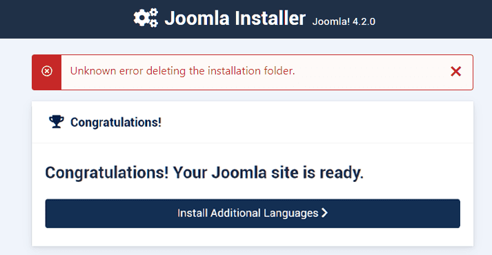 Joomla Unknown Error Deleting The Installation Folder