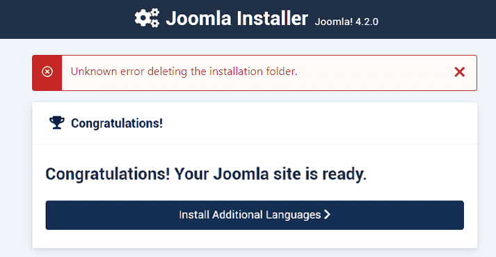 Joomla Unknown Error Deleting The Installation Folder