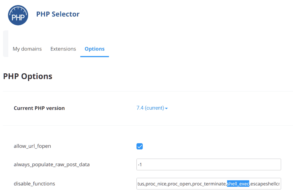 Php Settings Enable Shell Exec