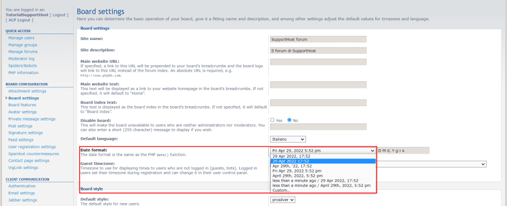Phpbb Date Format Settings