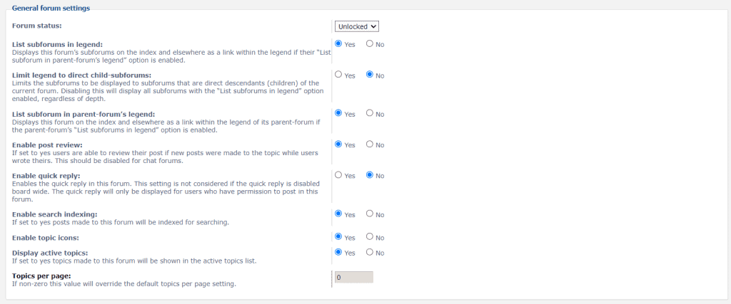 Phpbb General Forum Settings