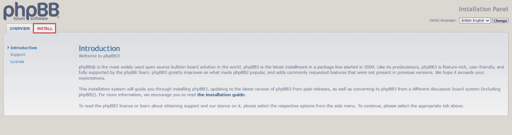 Phpbb Install Button