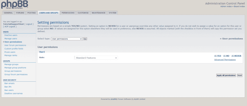 Phpbb Set User Permissions