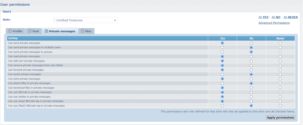 Phpbb User Permission Settings