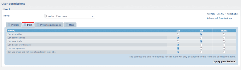 Phpbb User Posts Permission Settings