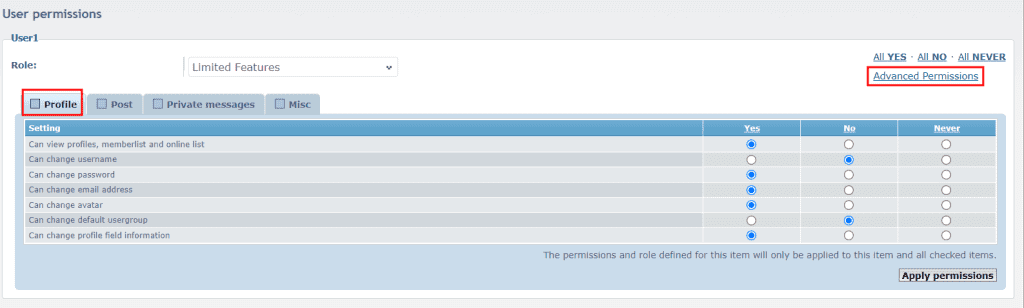 Phpbb User Profile Permission Settings