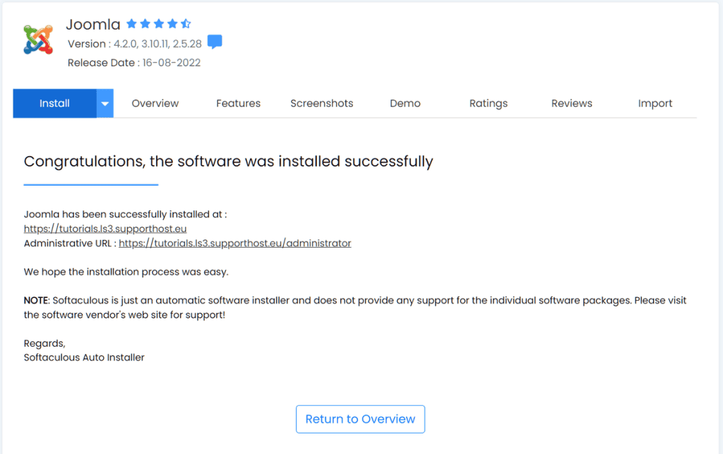 Softaculous Joomla Install