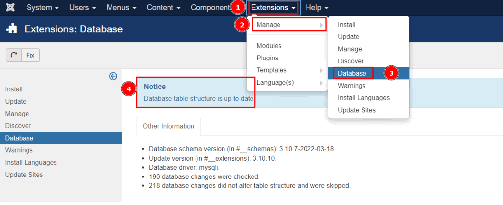 Check Joomla Database