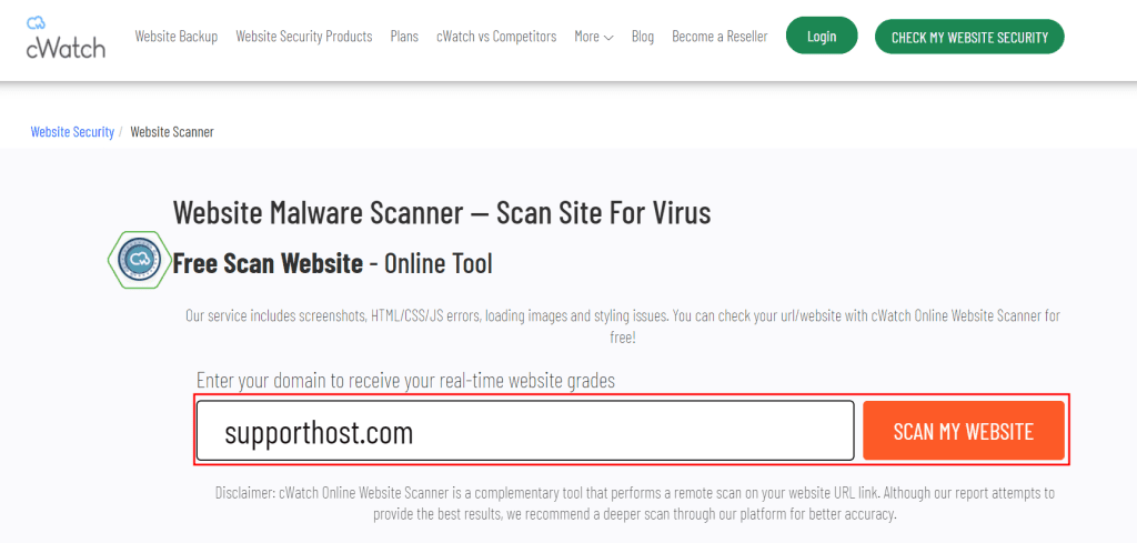 Comodo Cwatch Malware Scan