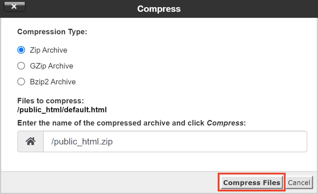 Cpanel Compression Type Settings