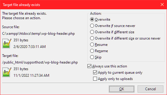 Filezilla Overwrite Files