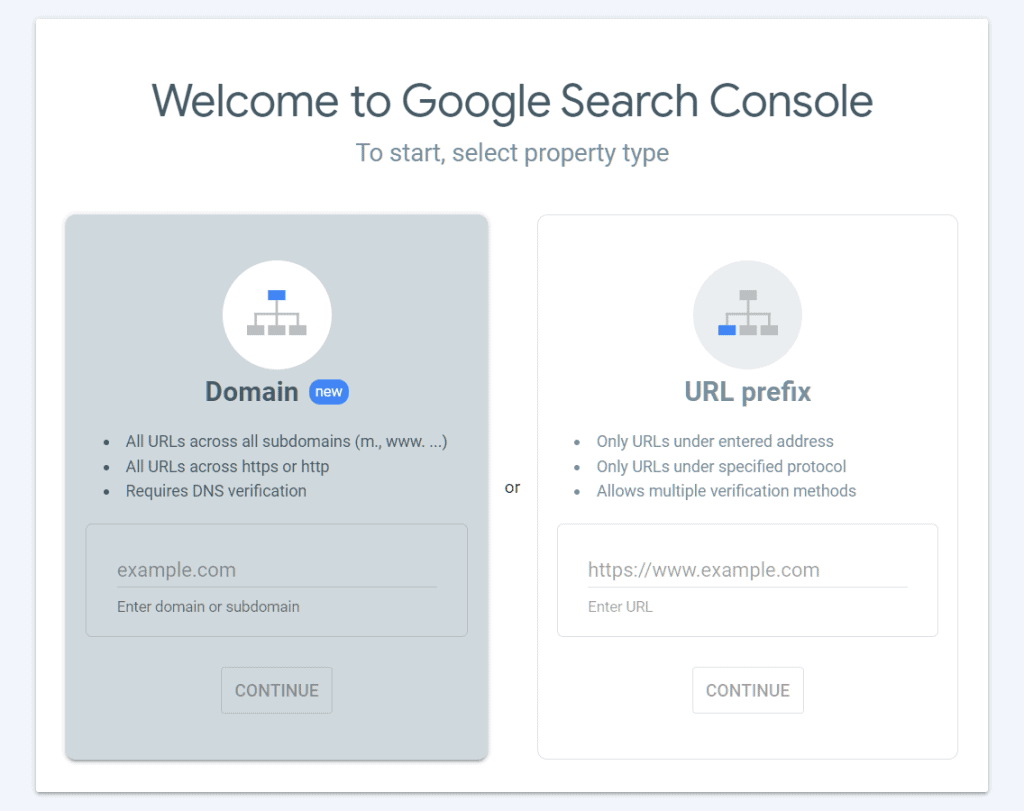 Google Search Console Welcome Page