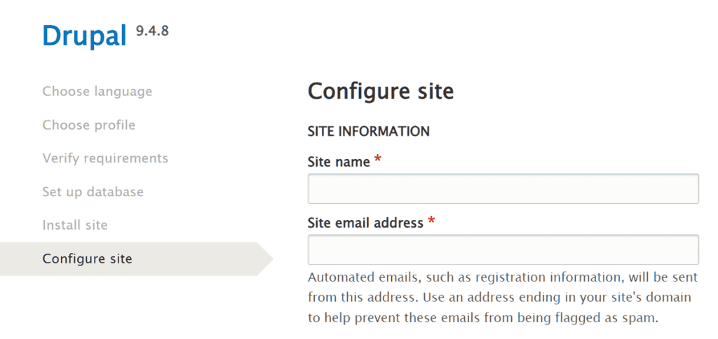 Install Drupal Configure Site Settings