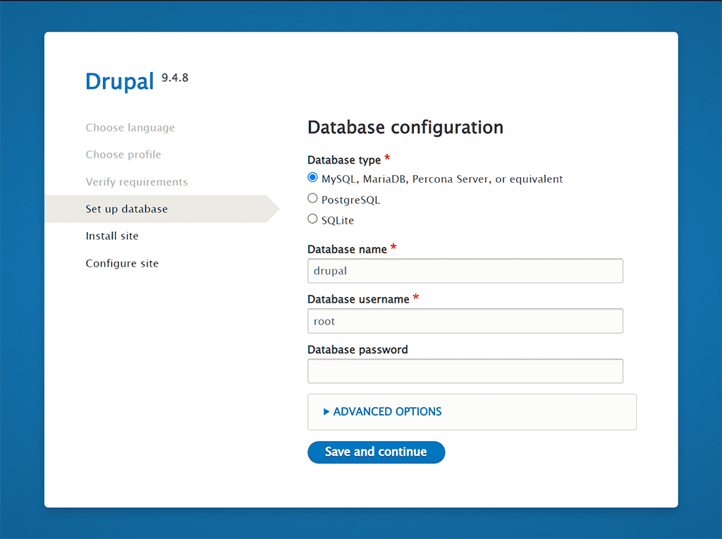 Install Drupal Locally Database Configuration 1