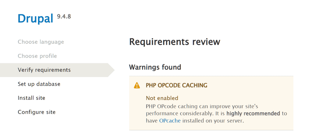 Install Drupal Php Opcode Caching Error