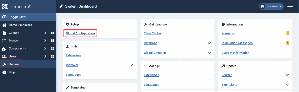 Joomla 4 System Global Configuration Settings