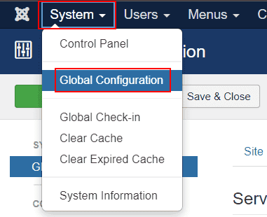 Joomla System Global Configuration Settings