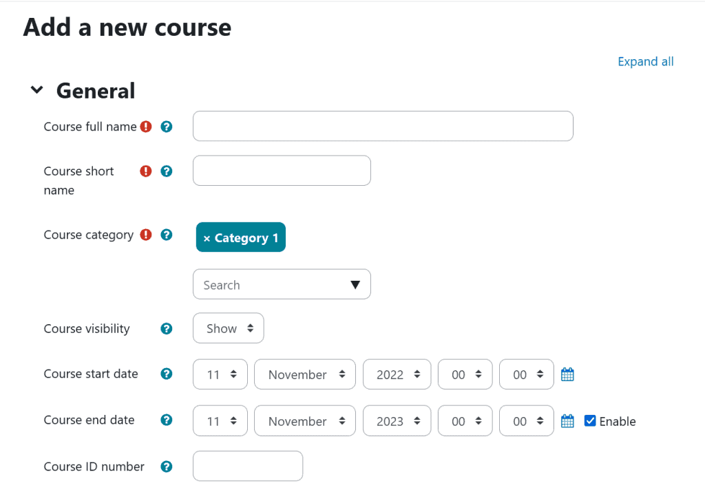 Moodle Add A New Course General Settings