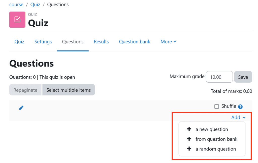 Moodle Add A New Quiz Question