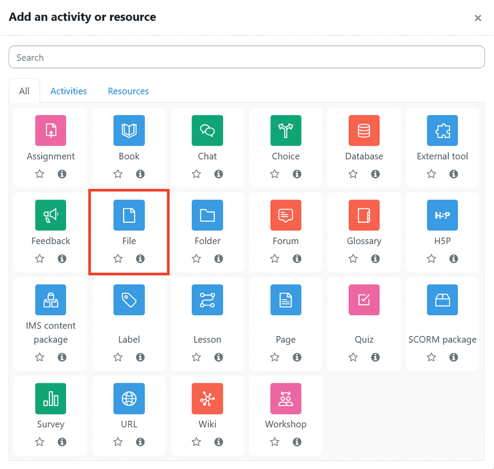 Moodle Add File Resource