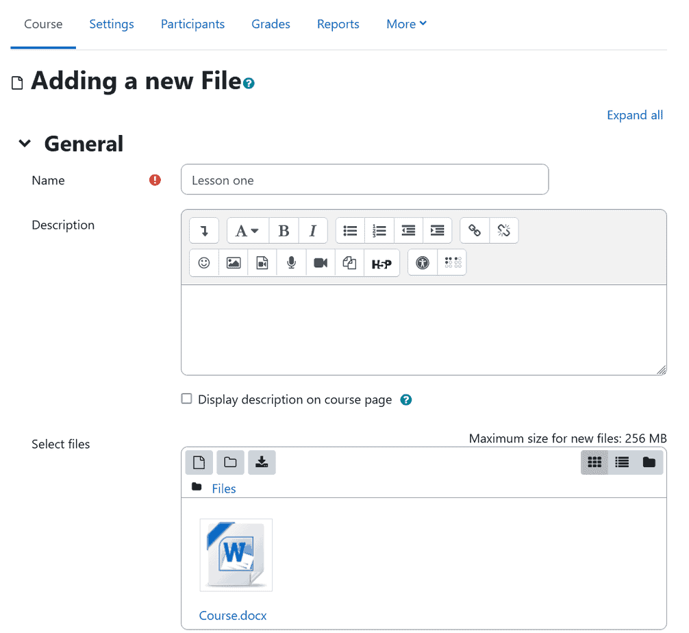 Moodle Course Add A New File