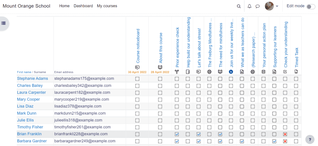 Moodle Course Progress Example