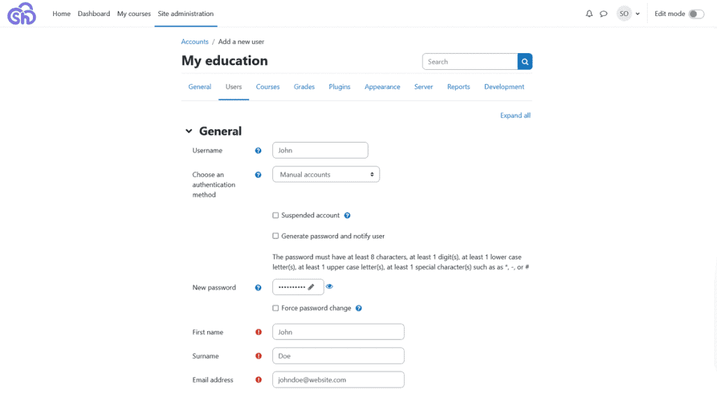 Moodle Create An User Manually