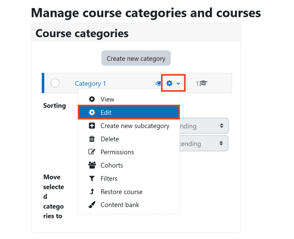 Moodle Edit Course Category