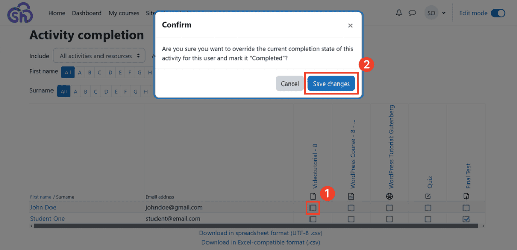 Moodle Mark Activity Completion