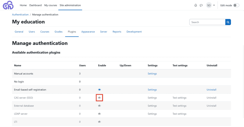 Moodle Plugin Manage Authentication