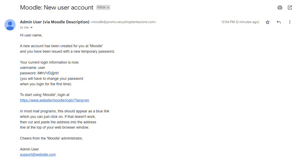 Moodle Reset Password Email