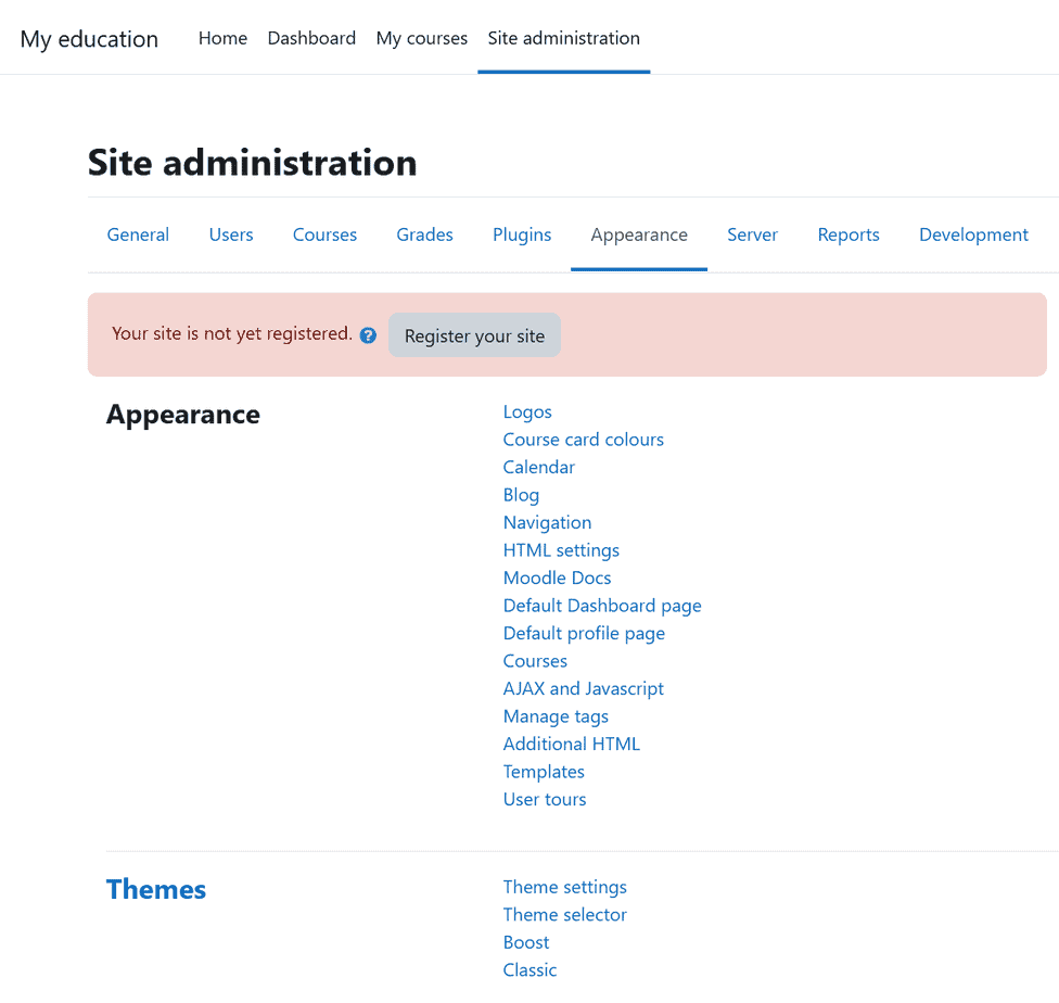 Moodle Site Administration Appearance