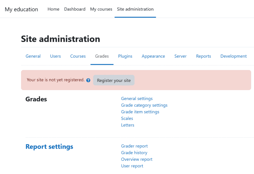 Moodle Site Administration Grades