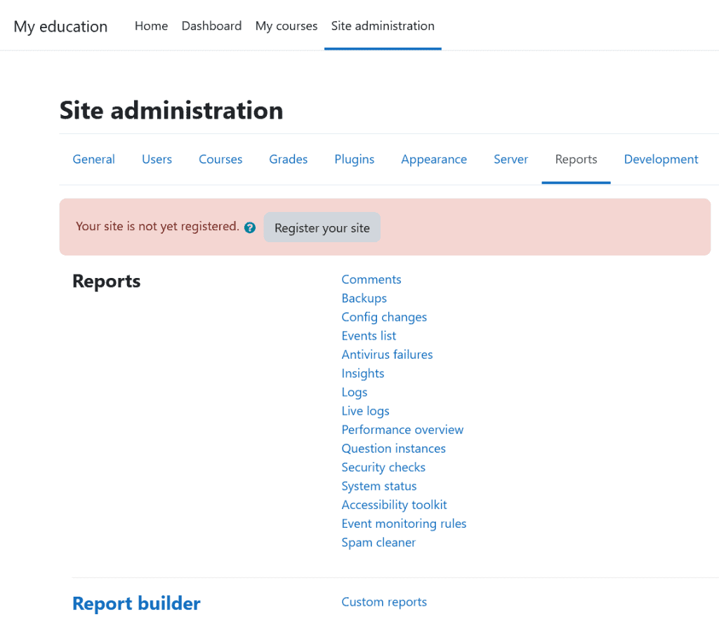 Moodle Site Administration Report