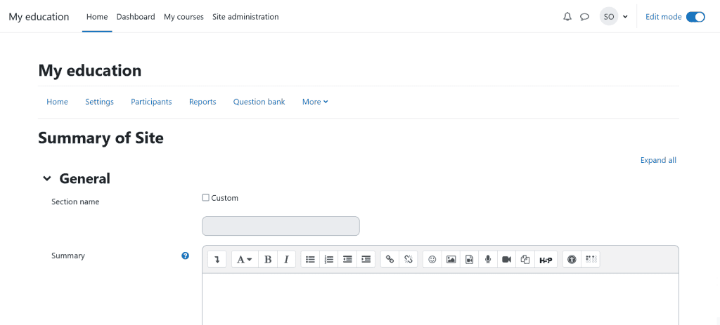 Moodle Summary Of Site