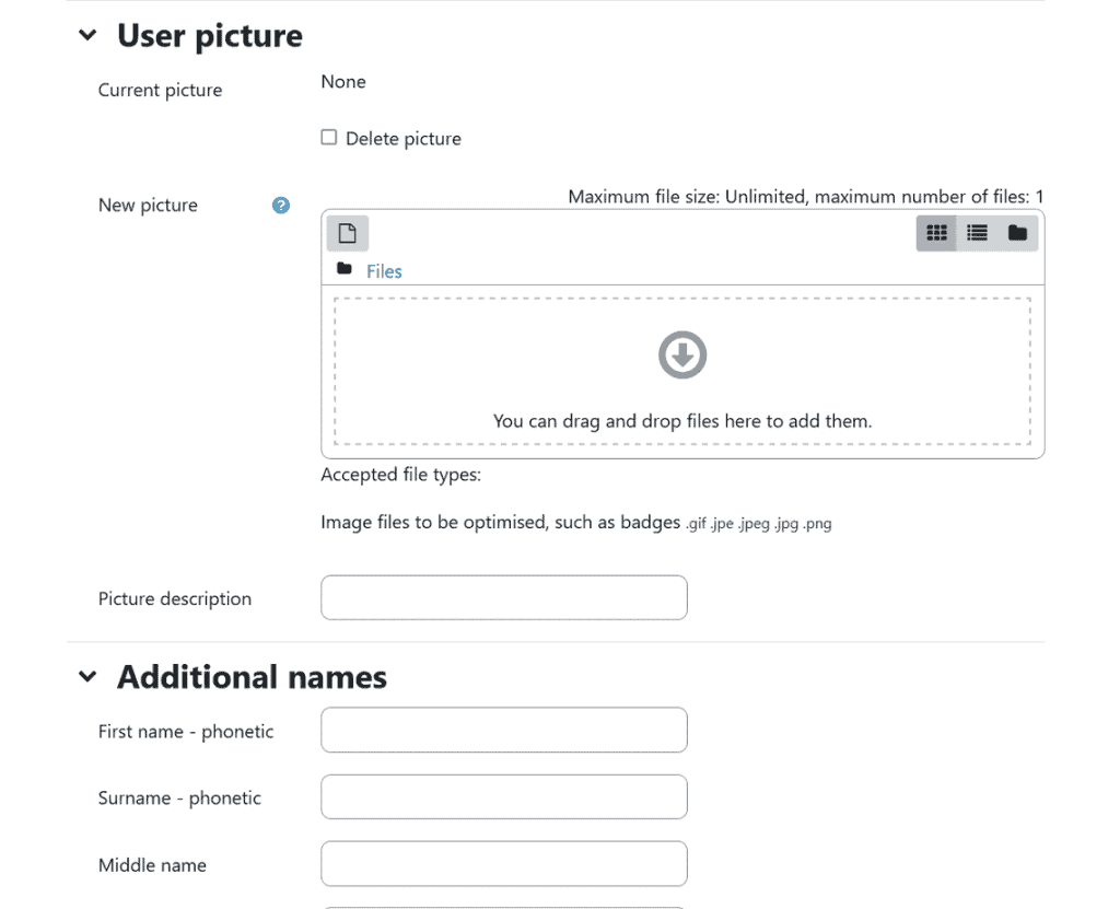 Moodle User Additional Names Settings