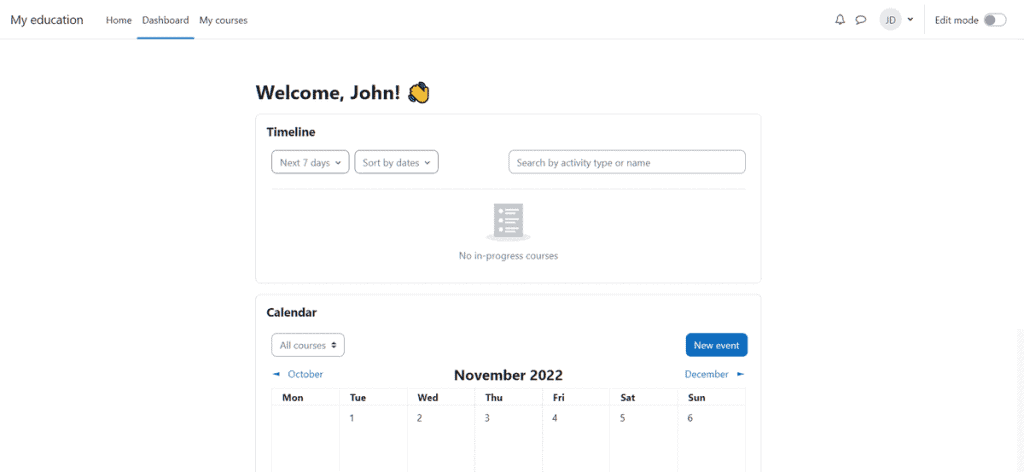 Moodle User Dashboard