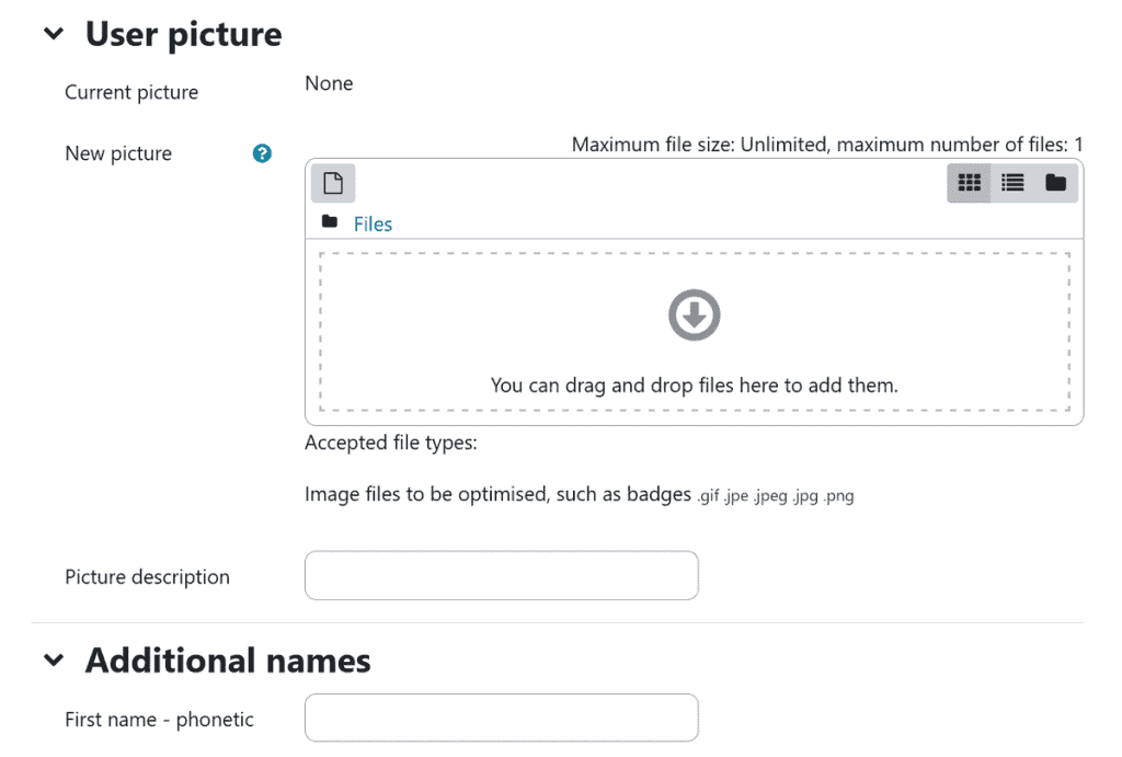 Moodle User General Settings