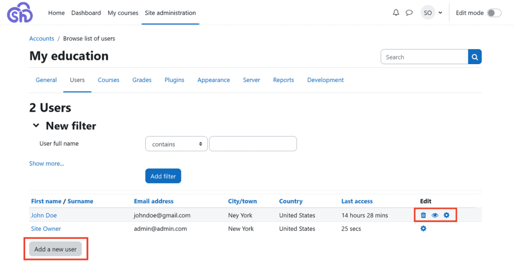 Moodle User List