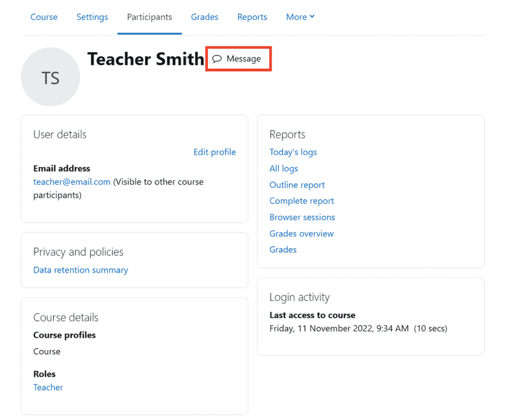 Moodle User Profile Contacts