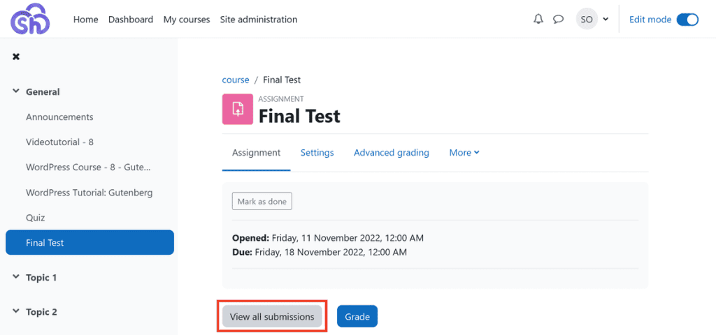 Moodle View All Submissions