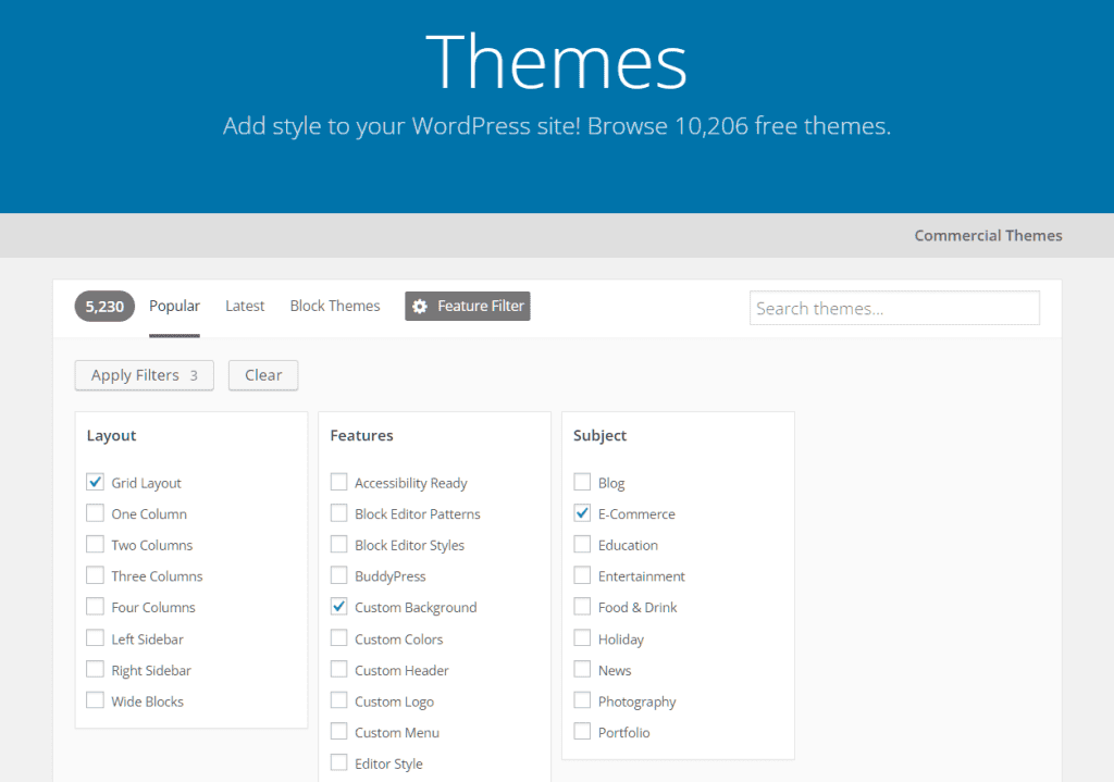 Official WordPress Themes Directory
