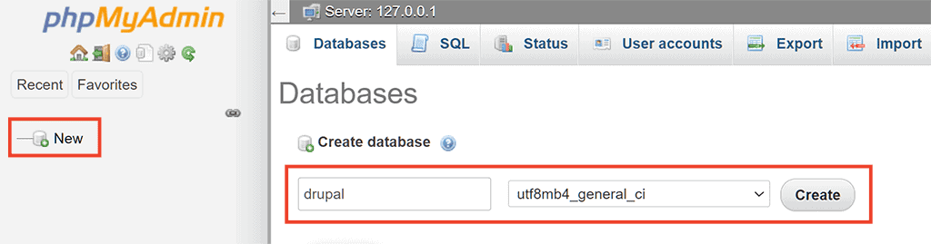 Phpmyadmin Create A New Database For Drupal