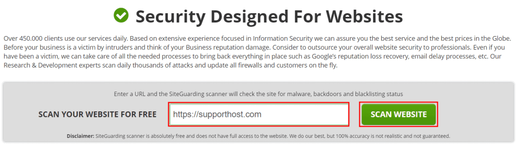 Siteguarding Malware Scan