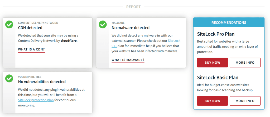Sitelock Website Security Scan Result