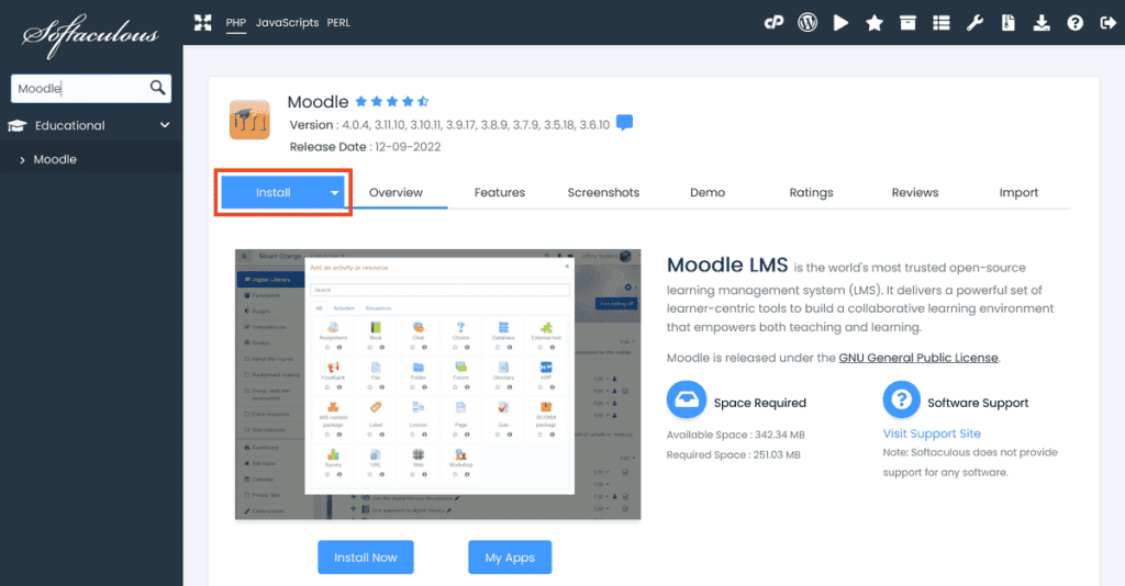 Softaculous Install Moodle Manually