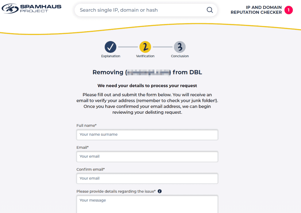 Spamhaus Blacklist Removal Form