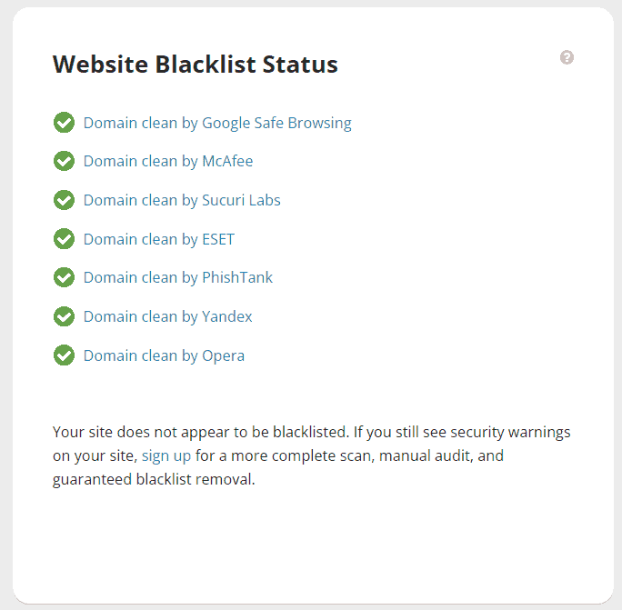 Sucuri Website Blacklist Status Scan