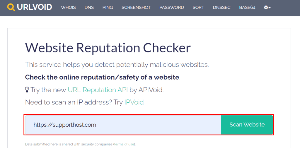 Urlvoid Website Reputation Scan